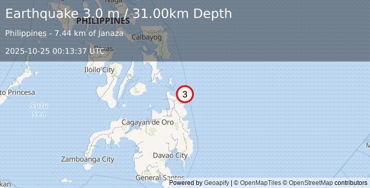 Earthquake MINDANAO, PHILIPPINES (3.0 m) (2025-10-25 00:13:37 UTC)