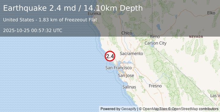 Earthquake NORTHERN CALIFORNIA (2.4 md) (2025-10-25 00:57:32 UTC)