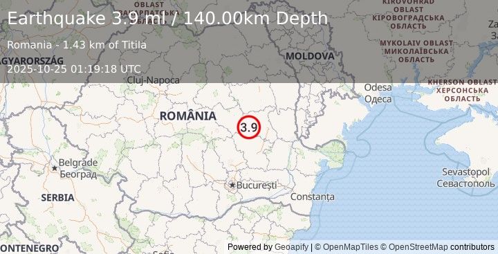 Earthquake ROMANIA (3.9 ml) (2025-10-25 01:19:18 UTC)