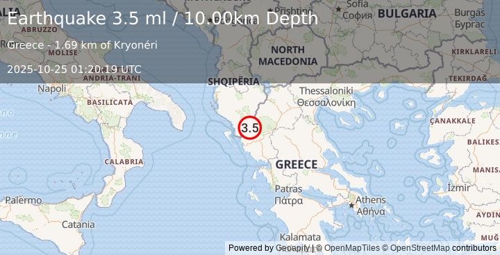 Earthquake GREECE (3.5 ml) (2025-10-25 01:20:19 UTC)