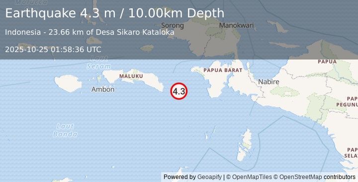 Earthquake CERAM SEA, INDONESIA (4.3 m) (2025-10-25 01:58:36 UTC)