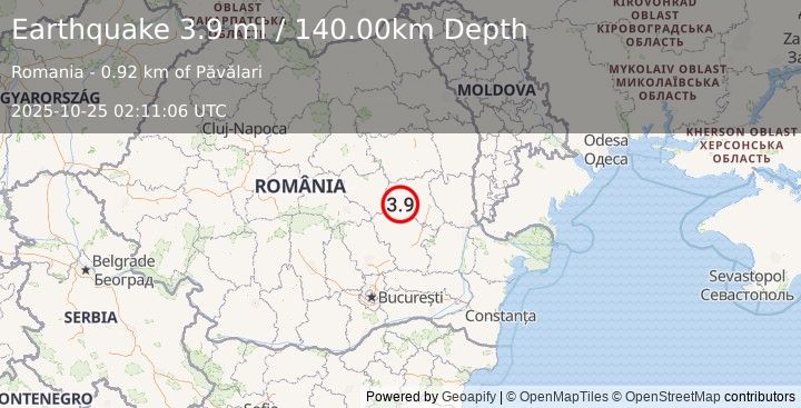 Earthquake ROMANIA (4.2 ml) (2025-10-25 02:11:07 UTC)