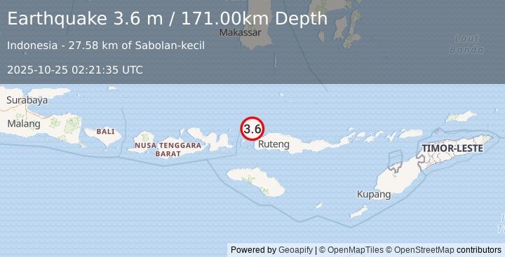 Earthquake FLORES REGION, INDONESIA (3.6 m) (2025-10-25 02:21:35 UTC)