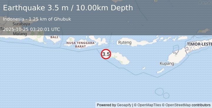 Earthquake SUMBA REGION, INDONESIA (3.5 m) (2025-10-25 03:20:01 UTC)