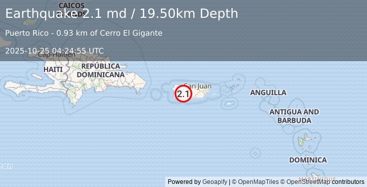 Earthquake PUERTO RICO (2.1 md) (2025-10-25 04:24:55 UTC)