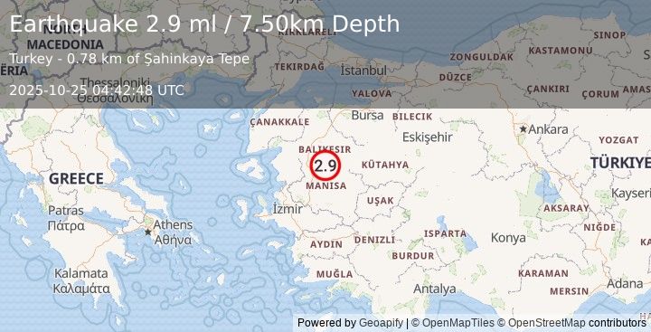 Earthquake WESTERN TURKEY (2.9 ml) (2025-10-25 04:42:48 UTC)