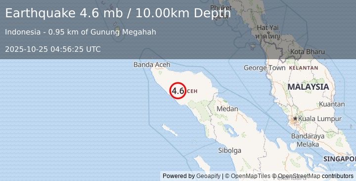 Earthquake NORTHERN SUMATRA, INDONESIA (4.6 mb) (2025-10-25 04:56:25 UTC)