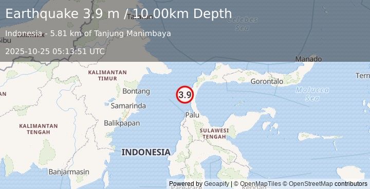Earthquake MINAHASA, SULAWESI, INDONESIA (3.9 m) (2025-10-25 05:13:51 UTC)
