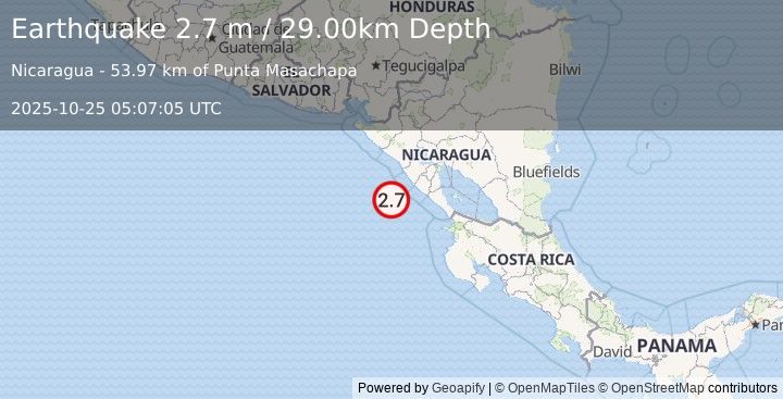Earthquake NEAR COAST OF NICARAGUA (2.7 m) (2025-10-25 05:07:05 UTC)