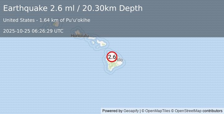 Earthquake ISLAND OF HAWAII, HAWAII (2.7 ml) (2025-10-25 06:26:27 UTC)