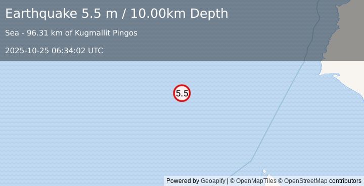 Earthquake BEAUFORT SEA (5.3 mw) (2025-10-25 06:34:00 UTC)