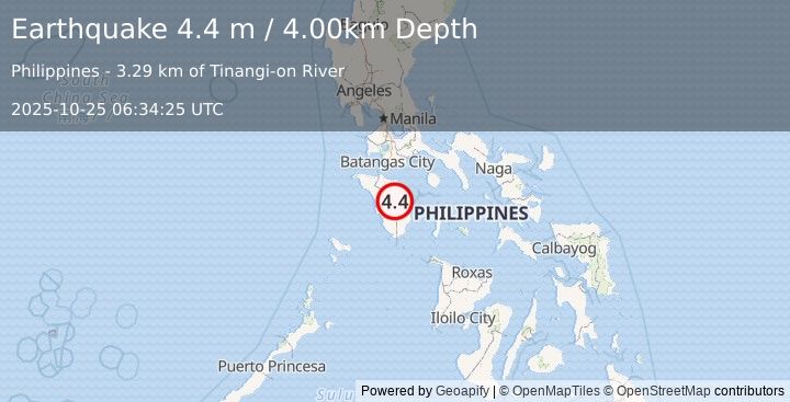 Earthquake MINDORO, PHILIPPINES (4.4 m) (2025-10-25 06:34:25 UTC)