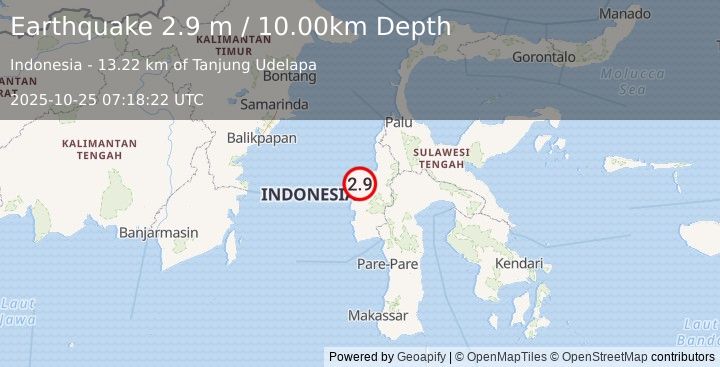 Earthquake SULAWESI, INDONESIA (2.9 m) (2025-10-25 07:18:22 UTC)