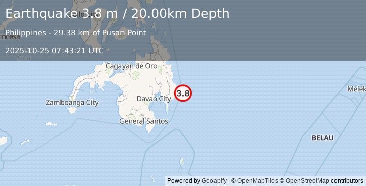Earthquake MINDANAO, PHILIPPINES (3.8 m) (2025-10-25 07:43:21 UTC)
