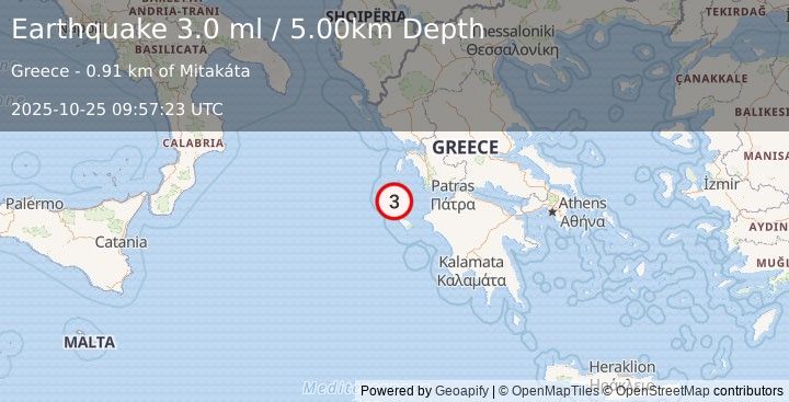 Earthquake GREECE (3.1 ml) (2025-10-25 09:57:22 UTC)