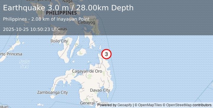Earthquake MINDANAO, PHILIPPINES (3.0 m) (2025-10-25 10:50:23 UTC)