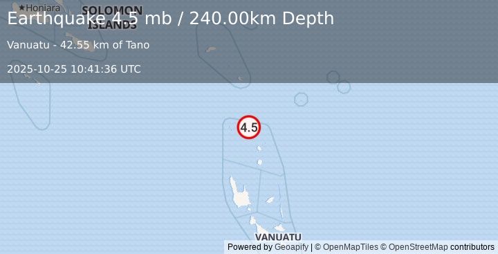 Earthquake VANUATU (4.5 mb) (2025-10-25 10:41:36 UTC)
