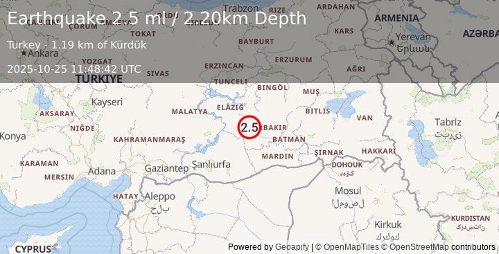 Earthquake EASTERN TURKEY (2.5 ml) (2025-10-25 11:48:42 UTC)