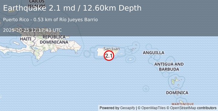 Earthquake PUERTO RICO (2.1 md) (2025-10-25 12:17:43 UTC)