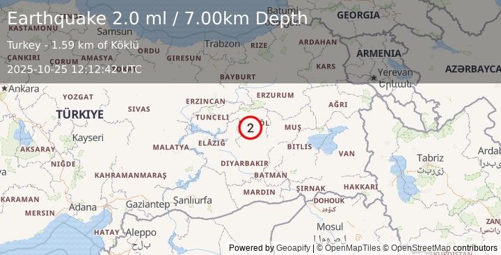 Earthquake EASTERN TURKEY (2.0 ml) (2025-10-25 12:12:42 UTC)