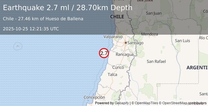 Earthquake OFFSHORE O'HIGGINS, CHILE (2.7 ml) (2025-10-25 12:21:35 UTC)