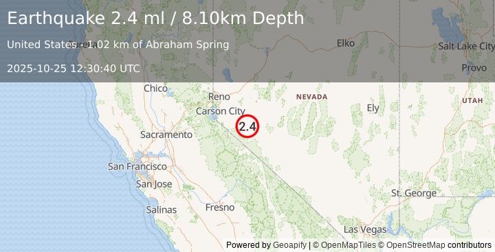 Earthquake NEVADA (3.6 ml) (2025-10-25 12:30:13 UTC)