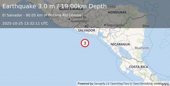 Earthquake OFFSHORE EL SALVADOR (3.0 m) (2025-10-25 13:32:11 UTC)