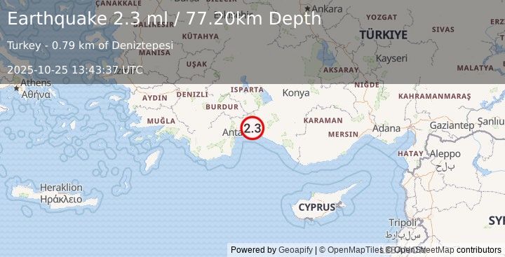 Earthquake WESTERN TURKEY (2.3 ml) (2025-10-25 13:43:37 UTC)
