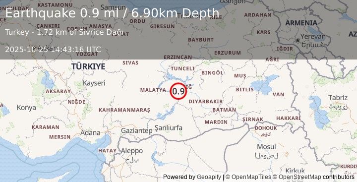 Earthquake EASTERN TURKEY (0.9 ml) (2025-10-25 14:43:16 UTC)