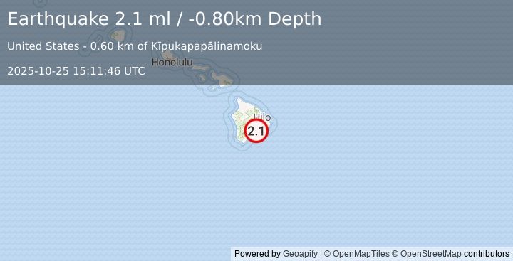 Earthquake ISLAND OF HAWAII, HAWAII (2.1 ml) (2025-10-25 15:11:46 UTC)