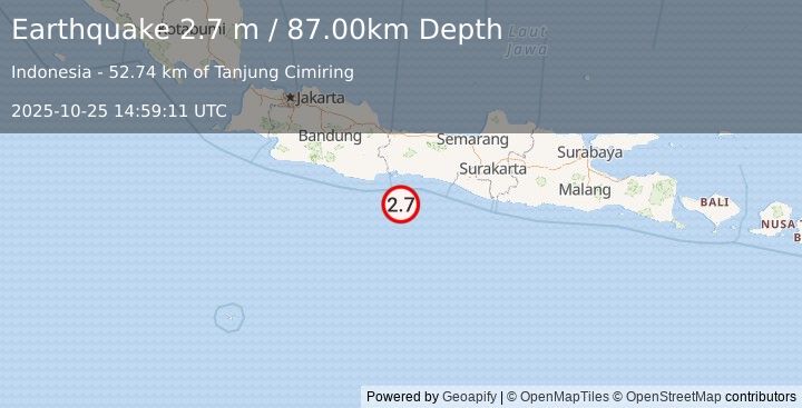 Earthquake JAVA, INDONESIA (2.7 m) (2025-10-25 14:59:11 UTC)