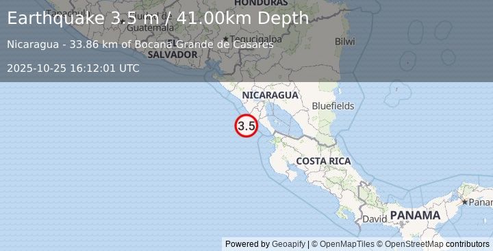 Earthquake NEAR COAST OF NICARAGUA (3.7 m) (2025-10-25 16:11:57 UTC)