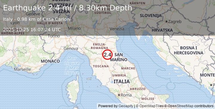 Earthquake NORTHERN ITALY (2.4 ml) (2025-10-25 16:07:24 UTC)
