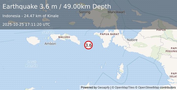 Earthquake CERAM SEA, INDONESIA (3.6 m) (2025-10-25 17:11:20 UTC)