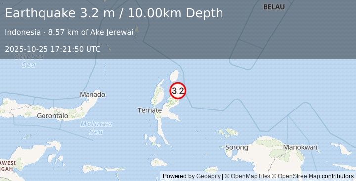 Earthquake HALMAHERA, INDONESIA (3.2 m) (2025-10-25 17:21:50 UTC)