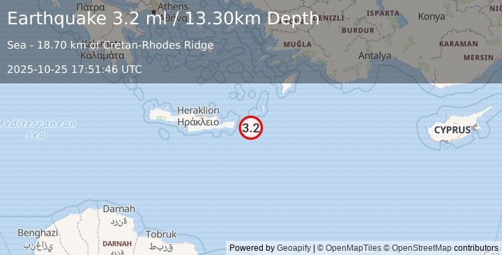Earthquake CRETE, GREECE (3.2 ml) (2025-10-25 17:51:46 UTC)