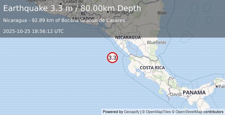 Earthquake OFF COAST OF COSTA RICA (3.3 m) (2025-10-25 18:56:12 UTC)