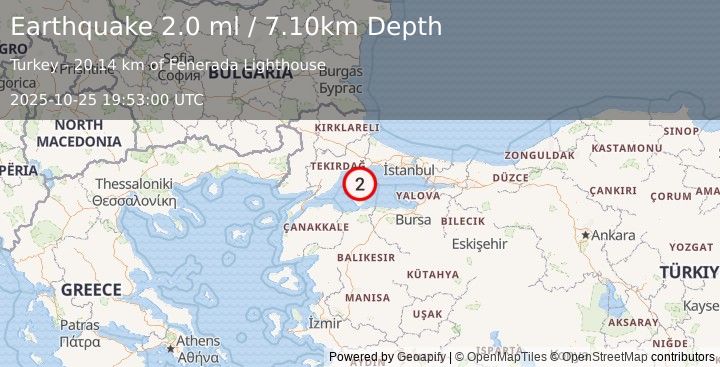 Earthquake WESTERN TURKEY (1.8 ml) (2025-10-25 19:53:00 UTC)