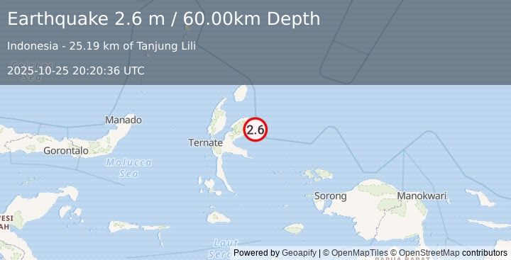 Earthquake HALMAHERA, INDONESIA (2.6 m) (2025-10-25 20:20:36 UTC)