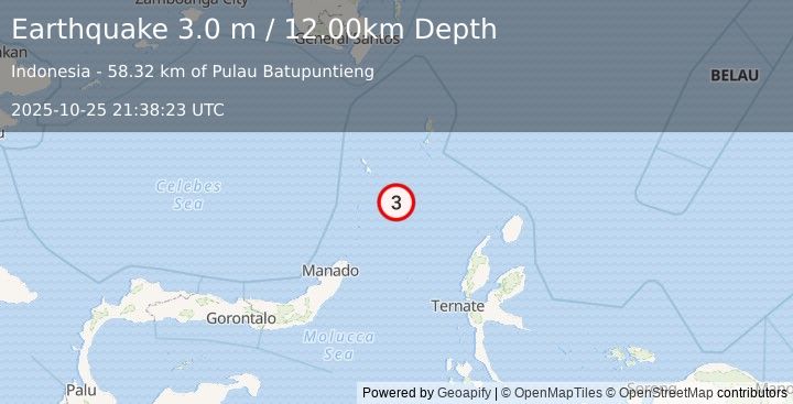 Earthquake MOLUCCA SEA (3.0 m) (2025-10-25 21:38:23 UTC)