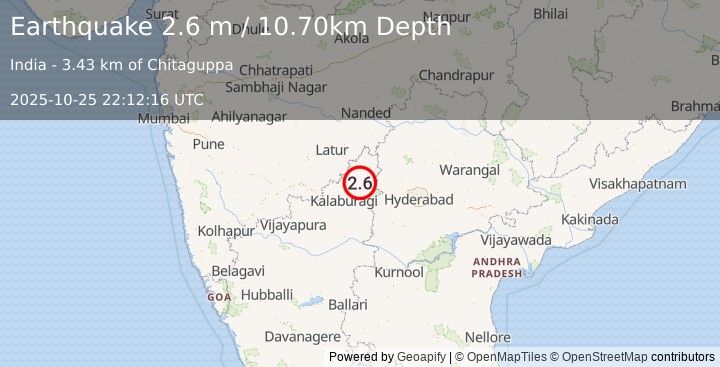 Earthquake KARNATAKA-ANDHRA PRADESH, INDIA (3.1 m) (2025-10-25 22:12:17 UTC)