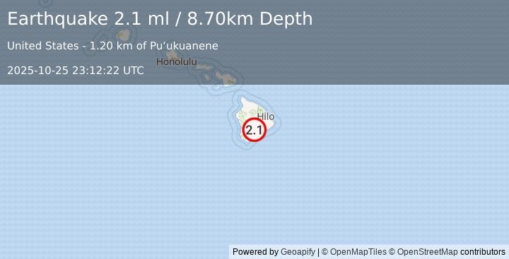 Earthquake ISLAND OF HAWAII, HAWAII (2.1 ml) (2025-10-25 23:12:22 UTC)