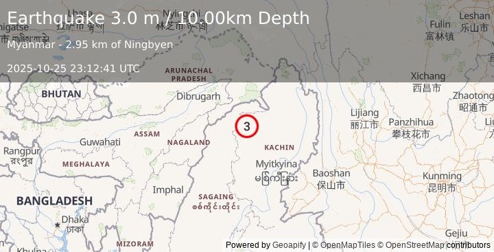 Earthquake MYANMAR (3.0 m) (2025-10-25 23:12:41 UTC)