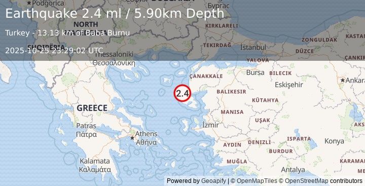 Earthquake AEGEAN SEA (2.4 ml) (2025-10-25 23:29:02 UTC)
