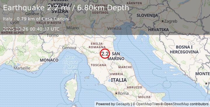 Earthquake NORTHERN ITALY (2.2 ml) (2025-10-26 00:40:37 UTC)