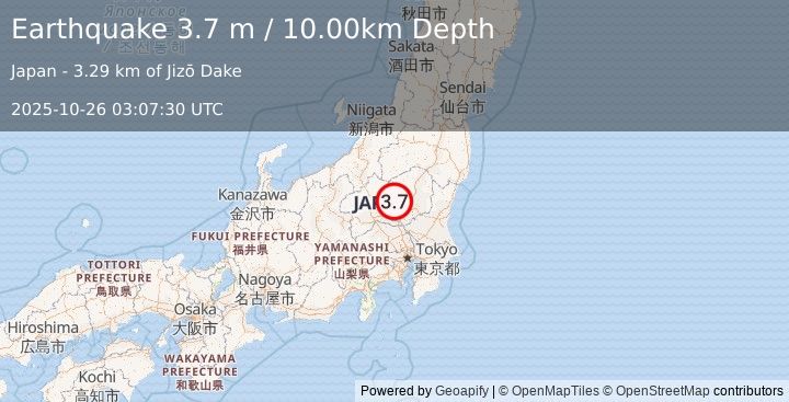 Earthquake EASTERN HONSHU, JAPAN (3.7 m) (2025-10-26 03:07:30 UTC)