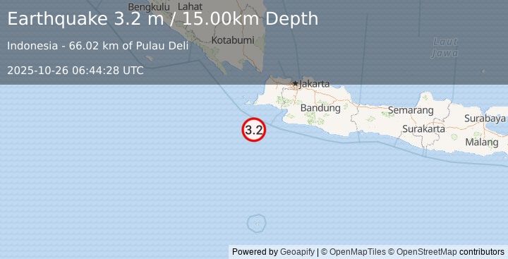 Earthquake JAVA, INDONESIA (3.2 m) (2025-10-26 06:44:28 UTC)