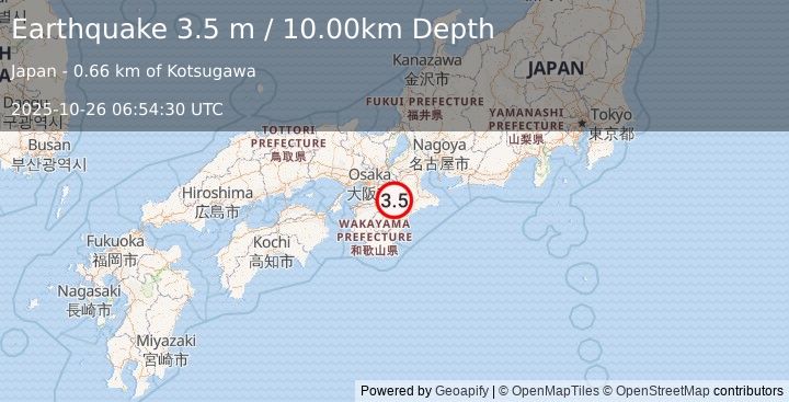 Earthquake WESTERN HONSHU, JAPAN (3.5 m) (2025-10-26 06:54:30 UTC)