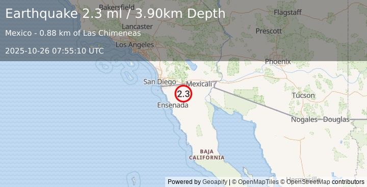 Earthquake BAJA CALIFORNIA, MEXICO (2.9 ml) (2025-10-26 07:55:11 UTC)