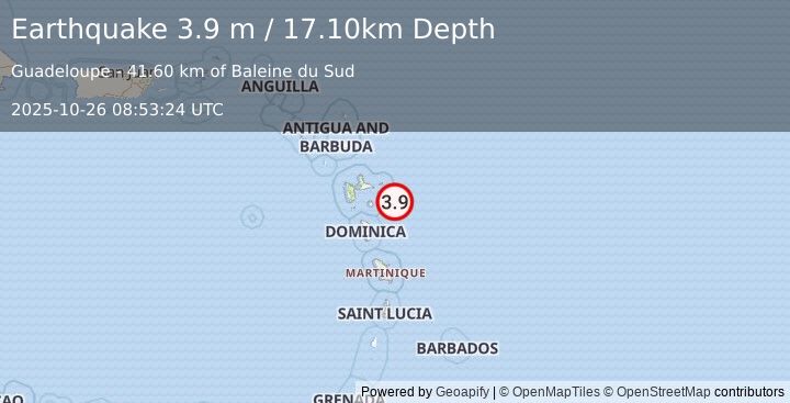 Earthquake GUADELOUPE REGION, LEEWARD ISL. (3.9 m) (2025-10-26 08:53:24 UTC)